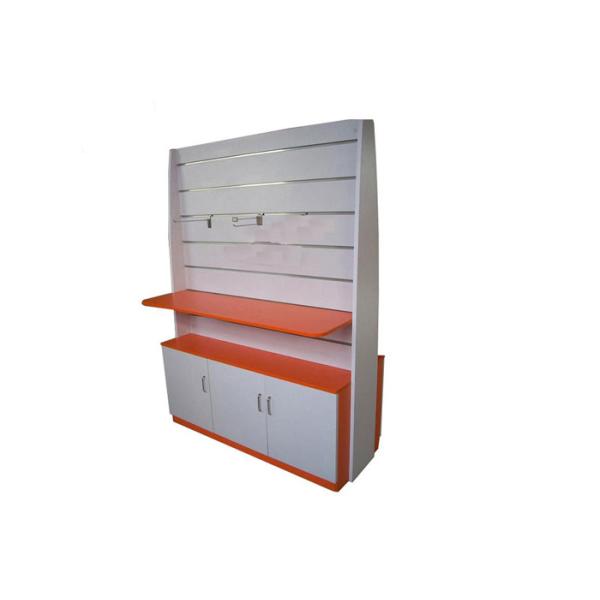 Multi - Funcutional Slatwall Display Stand With Stand Wooden Cabinet For Advertisment Exhibition