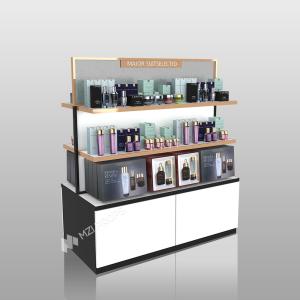 Skincare Display Counter Platinum Wooden Island Cabinet With Led Lights For