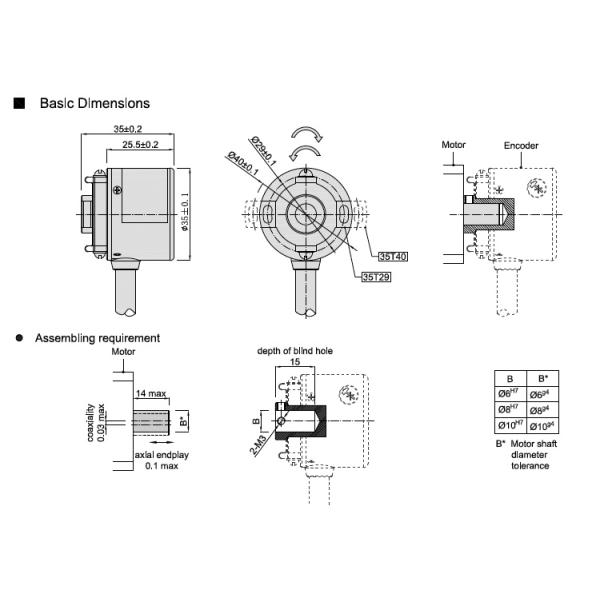 Blind Hole 8mm Axial 20N 5000RPM Miniature Rotary Encoder