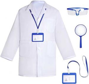 China Doctor Scientist Costume Kids Lab Coat And Goggles Children Dress Up Kit With ID Card Magnifying Glass For Halloween on sale