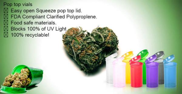 Airtight 13DR Green Pop Top Vials With Strong Pop Sound FDA Approved For Cannabis