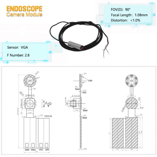 4.6mm VGA Sensor Flexible Inspection Endoscope Camera Module With Light