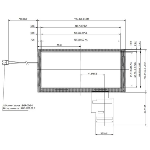 5.8 Inch Bar Type TFT LCD Module RGB 24 Bits For Vehicle Advertising Display
