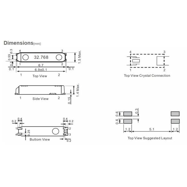 SJK 7015SMD 32.768KHz Tuning Fork Crystal 0.8pF Typ Shunt Capacitance 20ppm MC-146 Cross
