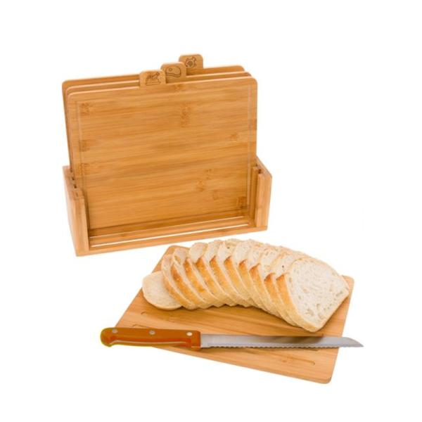 Eco-Friendly Solid Bamboo Square Chopping Board Set With Stand For Kitchen Sustainable