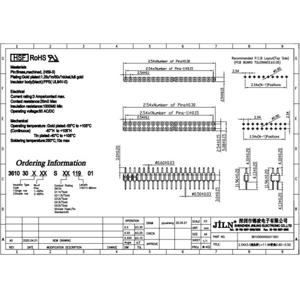 2.54mm Round Female Header H3.0 Machined Female Male Pin Header Connectors L7.43mm