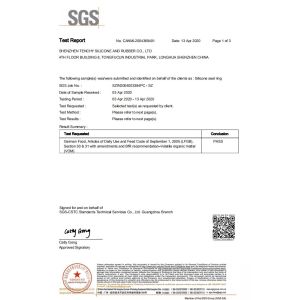 Shenzhen Tenchy Silicone&Rubber Co.,Ltd Certifications