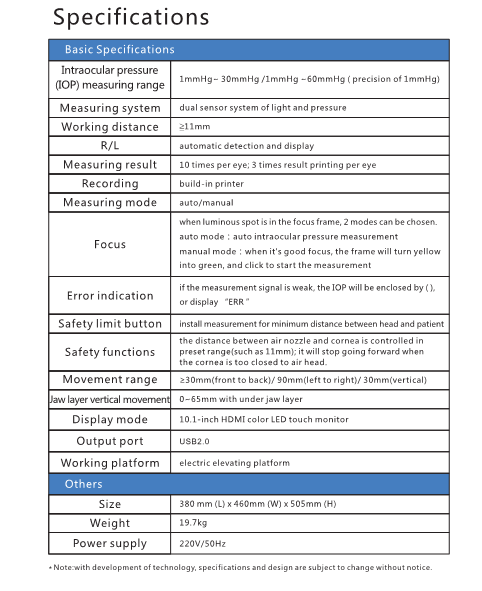 Factory Price Full Auto Non-contact Tonometer / Touch Screen Non-contact Pressure Gauge Tonometer for Sale