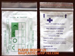 China Biohazard specimen bags, pill bags, medicine bags, autoclavable hospital bags, Slider Zipper Bags wholesale