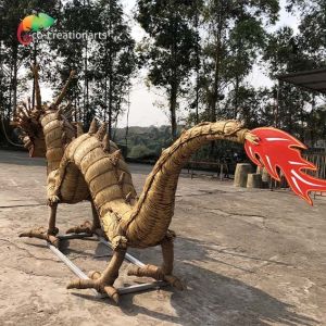 Steel Frame Custom Made Animatronics Straw Handmade Dragon