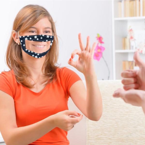 Reusable PET cloth visible mouth mask lip language face mask for deaf dumb people