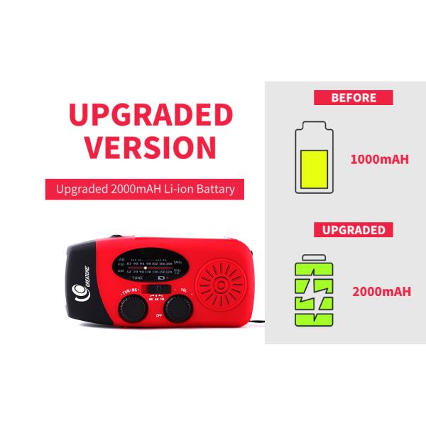 FM Emergency Portable Radio Hand Crank 1000mAH Self Powered With LED Flashlight