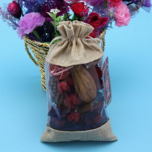 China Dry Flower Package Transparent PVC Window Jute Drawstring Bag wholesale