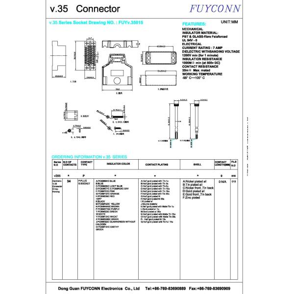 1 - 34 Pin Male Crimping V.35 Router Connector With Shield Shell 180 degree plastic cover