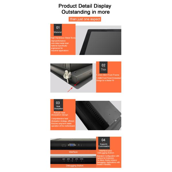 24 inch Embedded Industrial Computer IP65 Waterproof 1000 Nits High Brightness Wall Mount Capacitive Touchscreen LCD Monitor for Kiosk