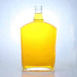 China Flat Shape Glass Bottle for Whisky Vodka Tequila Gin Rum Made in Body Material Glass wholesale