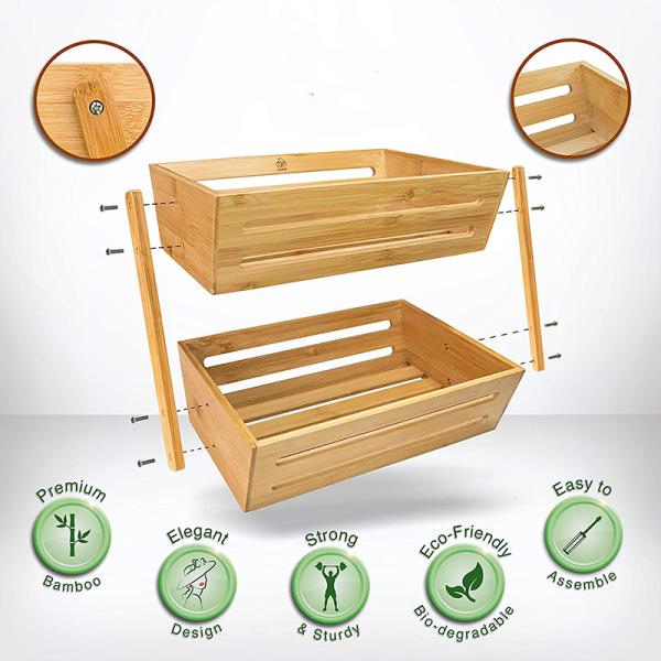 Multifunctional 2-Tier Large Capacity Fruit Vegetable Baskets Storage Stand for Kitchen