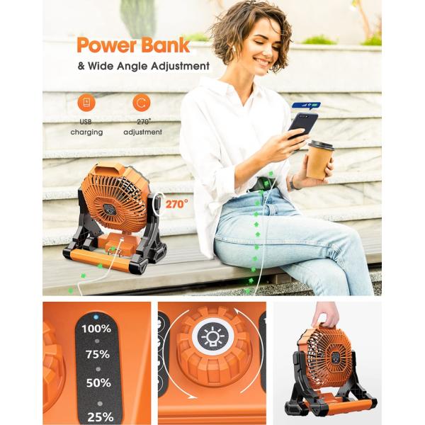 Outdoor Portable Large Wind Power Fan Camping With LED Lights USB Charging Table Fan