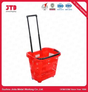 China 60L Plastic Rolling Shopping Basket HDPP Shopping Basket On Wheels With Pull Handle wholesale