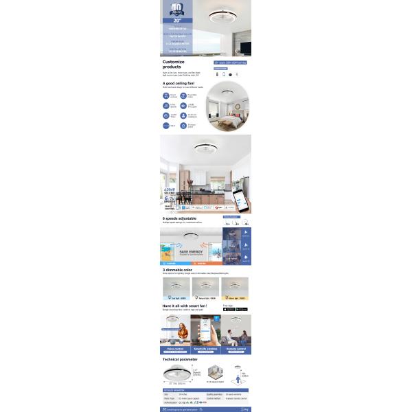 Silent DC Motor Ceiling Fan with LED Light and APP Control for Bedroom Use