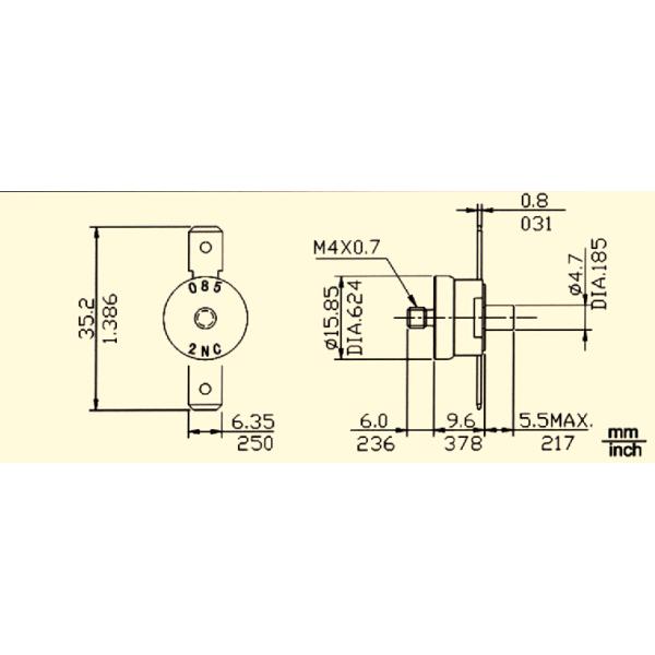 T23-RF2-PB KSD301 Bimetal Thermostat(PPS case; Brass CAP; Max Ambient Temp 200℃, height 9.6mm)