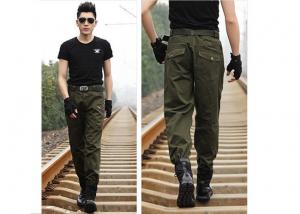 China Anti - Friction Army Green Skinny Cargo Pants Long Style With 2 Tactical Pockets wholesale