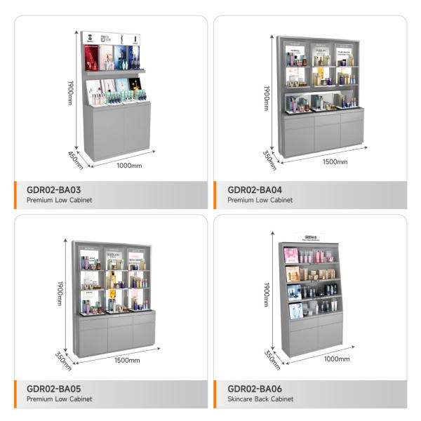 Skincare Display Showcase Grey Transparent High Cabinet With Double-Sided Light Box For Space-Saving Store Fixtures And Premium Store Display