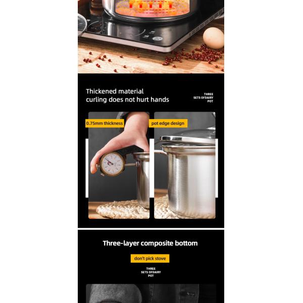 3 Pcs Stainless Steel Cookware Cookware Sets Induction Cook Pot Set Of Stainless Steel Pot Sets With Lid