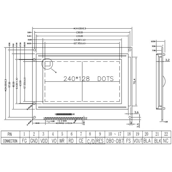 5.1 Inch 240x128 Dot Display Module 5V 22 Pin LCD Screen Graphic T6963c LCD Display