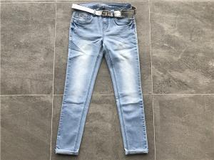 China Milk / Light Blue Ladies Stretch Denim Jeans , Belted Skinny Jeans TW72964 wholesale