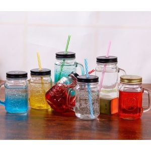 ISO Red Blue Colored Mason Jars With Handles 12.3in 4.7pounds Regular Mouth