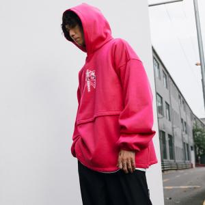 China Drawstring Pouch Pocket Plain Fleece Hoodie Girls Winter Pink Drop Shoulder Pullover wholesale