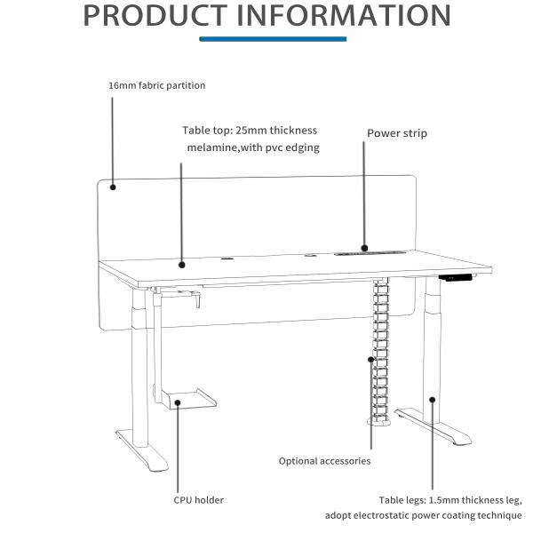 Modern Work Office Desk with Cable Management Uplift Standing Desk 355 Lbs Weight Capacity Modern Style