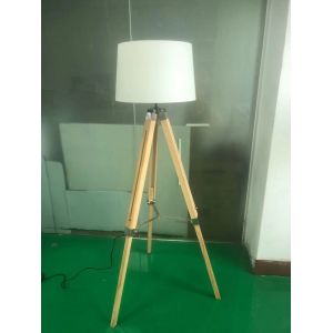 China E26 E27 E12 E14 Socket Trio Wooden Floor Lamp With Drum Lampshade wholesale
