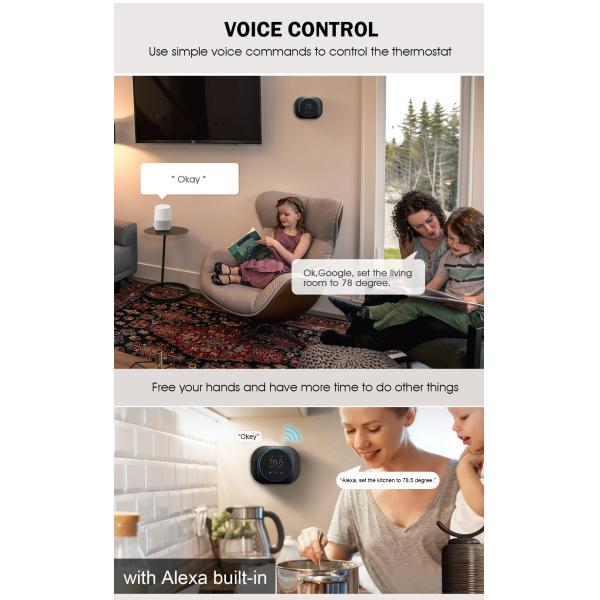 24VAC LED WiFi Smart Thermostat With Voice Control Electric Heat Thermostat