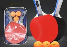 China 7 Plies Natural Wooden Ping Pong Paddle Set Straight Handle 1 Star Red Black Reverse Rubber on sale
