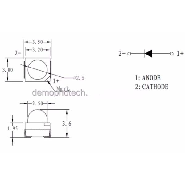 Yellow Amber Color 595nm Ball Head Clear Convex Lens High Luminous 12000mcd 2835 SMD LED Chip