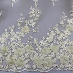 China 3D Floral Lace Fabric With Beaded Embroidered Polyester Fiber For Party Gowns wholesale