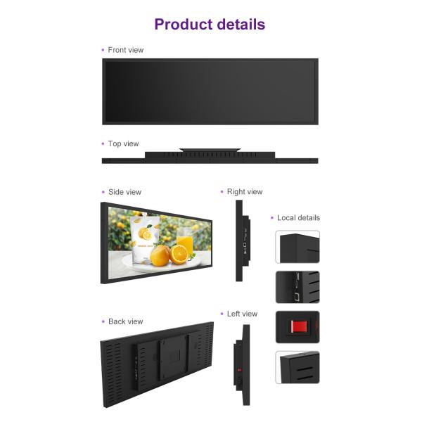 VETO Custom Size 23.1 inch Ultra Wide Bar Lcd Display Shelf Edge Screen For Commercial Advertising Video Player
