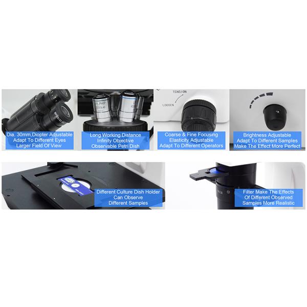 Trinocular Transmit Light Inverted Optical Microscope WF10x/22mm Eyepiece