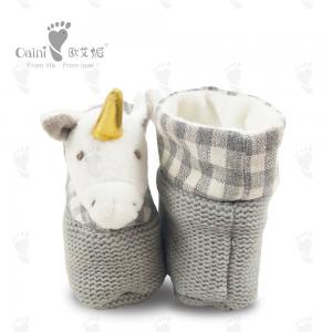 China Grey Soft Cute Plush Baby Shoes Infant White Unicorn Head Baby Boy Shoes wholesale