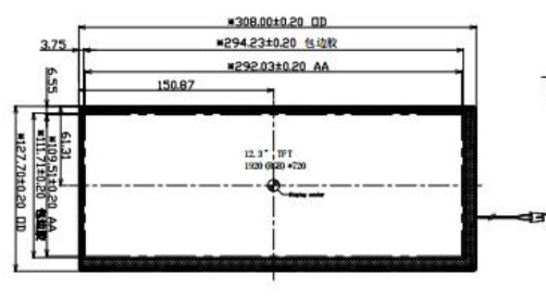 12.3 Inch Portable LCD Monitor 1920*720 LVDS Interface Display 500 Cd/M2 Driver IC ILI9881C