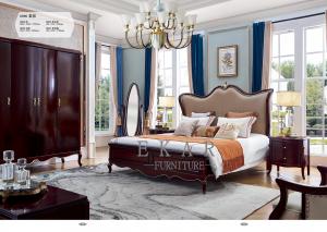 China King Size Leather Bedroom Furniture Simple Design Wooden Bed wholesale