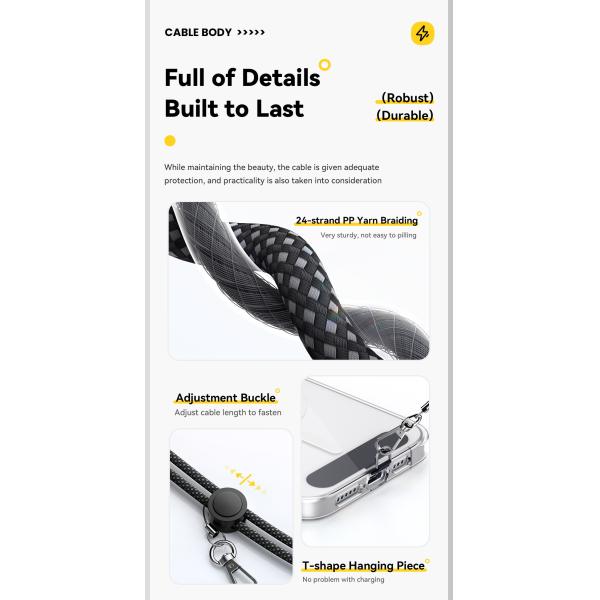 ESSAGER ES-X72 2 in 1 Massage Charging Usb C Cable 5A PD 100W Charger Type C to Type C