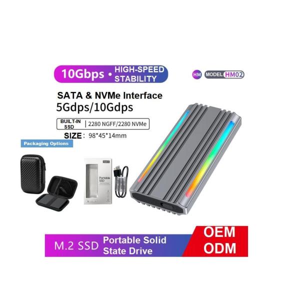 Customized RGB Pssd Infinites 1tb 2tb 4tb Nvme Ngff Speed Data Transfer Portable External SATA SSD RGB Built in SSD 10gbps with Colorful Ambiance Lights