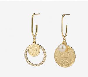 China 2021 new Baroque vintage gold coin earrings sterling silver French advanced asymmetrical exaggerated earrings wholesale