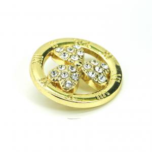 China Circular Fashion Pins And Brooches Golden Alloy Studded Diamond 2.5cm Size on sale