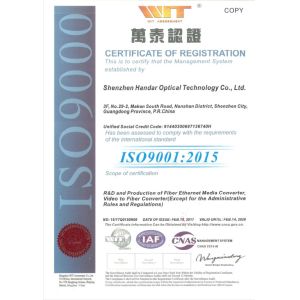 Shenzhen Handar Optical Technology Co.,Ltd Certifications