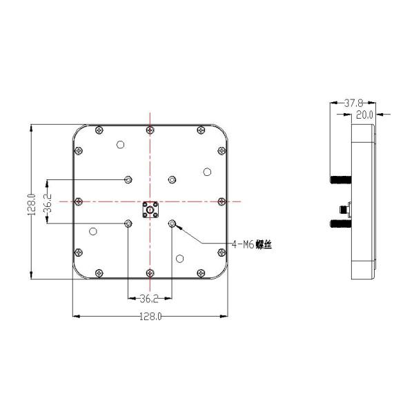 Gain 6dBic UHF RFID Antenna Waterproof 128*128*20MM Size Operating Temperature -40℃~+ 85℃