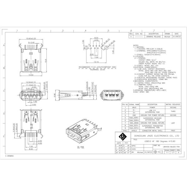 ROHS PBT PCB Mount USB Socket Micro USB Female Charging Socket Right Angle